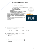 Ficha de Avaliação de Matemática 6º Ano