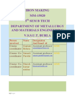 Iron Making MM-15020 5 Sem B Tech Department of Metallurgy and Materials Engineering V.S.S.U.T, Burla