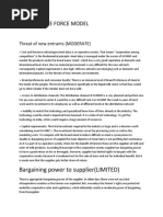 Porters Five Force Model: Bargaining Power To Supplier (LIMITED)