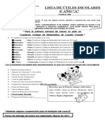 Lista de Útiles Escolares para 4 AÑO