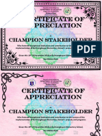 Certificate of Appreciation: Champion Stakeholder