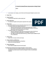 Project Charter Document: Format For System/Process Improvement or Design Project