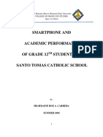 Smartphone and Academic Performance of Grade 12 Students of Santo Tomas Catholic School