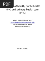 Concept of Health, Public Health (PH) and Primary Health Care (PHC)