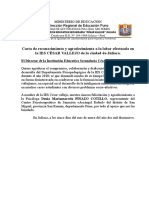 Carta de Reconocimiento y Agradecimiento Por Labor Ad Honorem