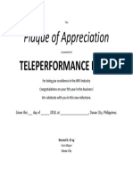 Plaque of Appreciation: Teleperformance Davao