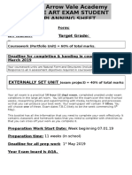 RSA Arrow Vale Academy Gcse Art Exam Student Planning Sheet: Target Grade