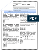 Avaliação Diagnostica de Matemática - Docx - 7º Anos