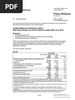 Jardine Matheson Holdings Limited Half-Yearly Results For The Six Months Ended 30th June 2018