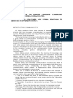 Communication in The Foreign Language Classroom: Verbal and Non-Verbal Communication. Extralinguistics Strategies: Non Verbal Reactions To Messages in Different Context