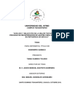 Analisis y Seleccion de La Mejor Tecnologia Del Proceso de Recuperacion de Azufre para Gases de Cola en Refinerias de Mexico