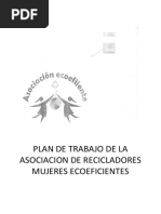 Plan de Trabajo de La Asociacion de Recicladores Mujeres Ecoeficientes