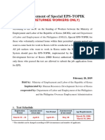 Announcement of Special Eps-Topik (1st - For Returnees Only)