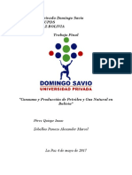 Consumo y Produccion de Petroleo y Gas Natural en Bolivia