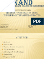 Eletricity Generation Using Thermoelectric Generator - Teg: Seminar Presentation On