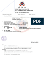 Information Report: in Respect of Article/Document Lost in Delhi SO No: 430/2014 Delhi Police