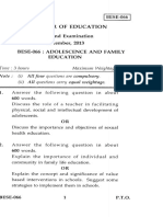 Bachelor of Education Term-End Examination December, 2013 Bese-066: Adolescence and Family Education