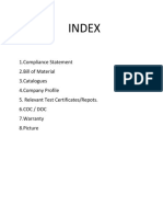 Index: 2.bill of Material 3.catalogues 5. Relevant Test Certificates/Repots. 6.coc / Doc 7.warranty 8.picture