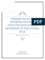 Primary Rules of Interpretation of Statutes With Special Reference To The Literal Rule