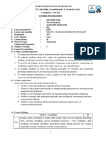 Me 8392 - Manufacturing Technology: 14. Course Outcomes