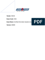 Vendor: ISACA Exam Code: CISA Exam Name: Certified Information Systems Auditor Version: DEMO