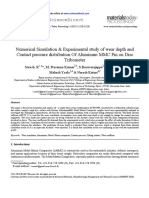 Numerical Simulation & Experimental Study of Wear Depth and Contact Pressure Distribution of Aluminum MMC Pin On Disc Tribometer