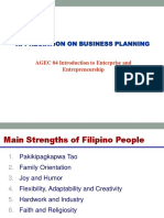 Appreciation On Business Planning: AGEC 04 Introduction To Enterprise and Entrepreneurship