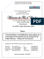 Caractérisation Et Modélisation D Une Phase de Creusement D'un Tunnel: Cas Du Tunnel D Ait Yahia M