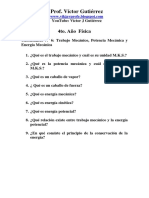 Cuestionario #6 Trabajo Mecánico, Potencia Mecánica y Energía Mecánica 4to PDF