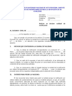 Modelo de Escrito Planteando Nulidad de Acto Procesal Carente de Los Requisitos Indispensables para La Obtención de Su Finalidad