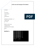 1) - Program To Find The Sum and Average of 10 Numbers: Output 1