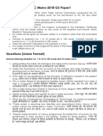 Instructions For UPSC Mains-2018 GS Paper1: Answer Following Question No. 1 To 10 in 150 Words and 10 Marks Each