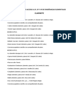 Clarinete: Obras Orientativas de Acceso A 2º, 3º Y 4º de Enseñanzas Elementales