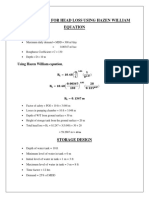 Calculations For Head Loss Using Hazen William Equation