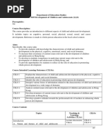 Department of Education Studies EDUC 3035 Development of Children and Adolescents (2,2,0) Prerequisite