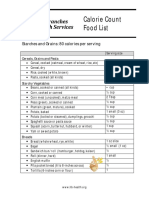 Calorie Count Food List: Starches and Grains: 80 Calories Per Serving