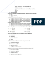 Chemical Equilibrium Multiple Choice Questions