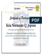 Kria - Certificate of Appreciation