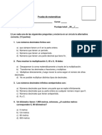 Prueba Decimales para Sexto