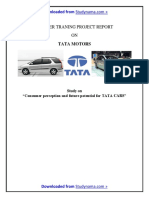 TATA Motors - MBA Summer Training Project Report - Consumer Perception and Analysis of Future..