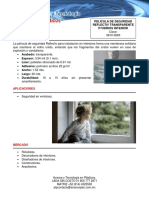 Ficha Tecnica de La Pelicula de Seguridad Reflectiv Transparente para Vidrios