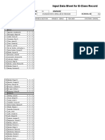 Input Data Sheet For E-Class Record: Region Division School Name School Id