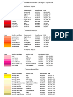 Tabla de Colores Hexadecimales y RGB para Página Web