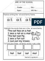 Practice Writing The - at Word Family Frame.: Teacher's Signature