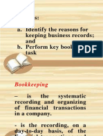 Objectives: A. Identify The Reasons For Keeping Business Records and B. Perform Key Bookkeeping Task