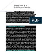 Aspectos Más Significativos de La Nacionalización Del Hierro y El Petróleo