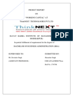 Project Report ON "Working Capital" at Thinknext Technologies PVT - LTD