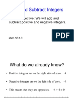 Learning Objective: We Will Add and Subtract Positive and Negative Integers