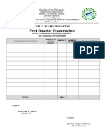 First Quarter Examination: Table of Specification