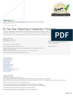 Tic Tac Toe: Factoring of Quadratic Trinomials: Resource ID#: 46380 Primary Type: Lesson Plan